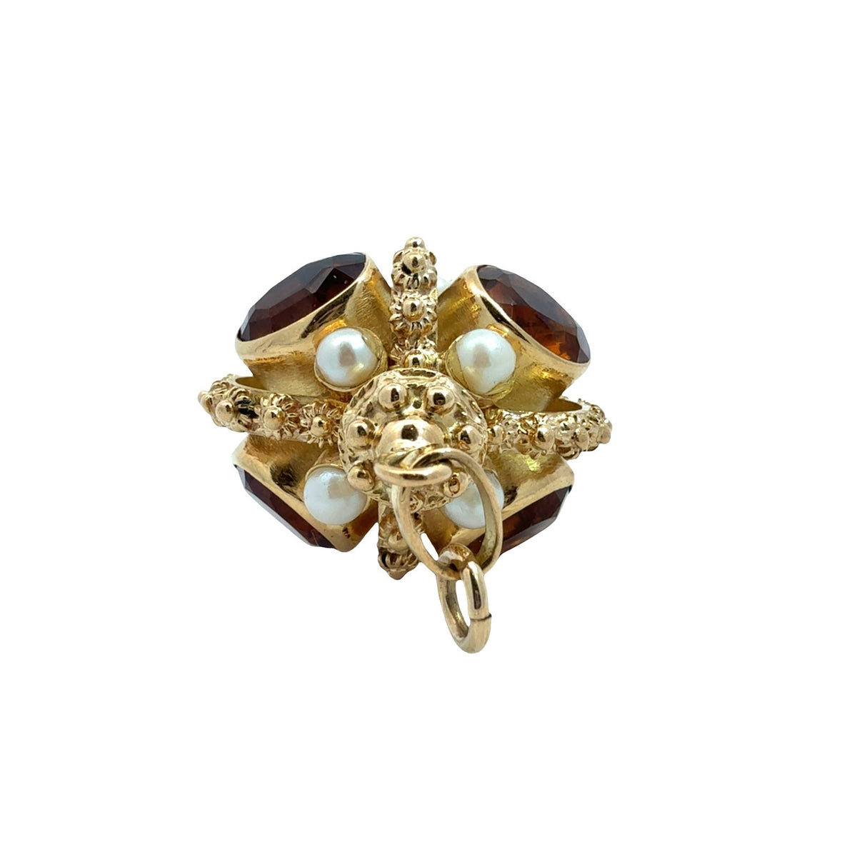 Vintage 18k Yellow Gold Stamped 11.16cttw Citrine and Pearl Ornate Crown Pendant3