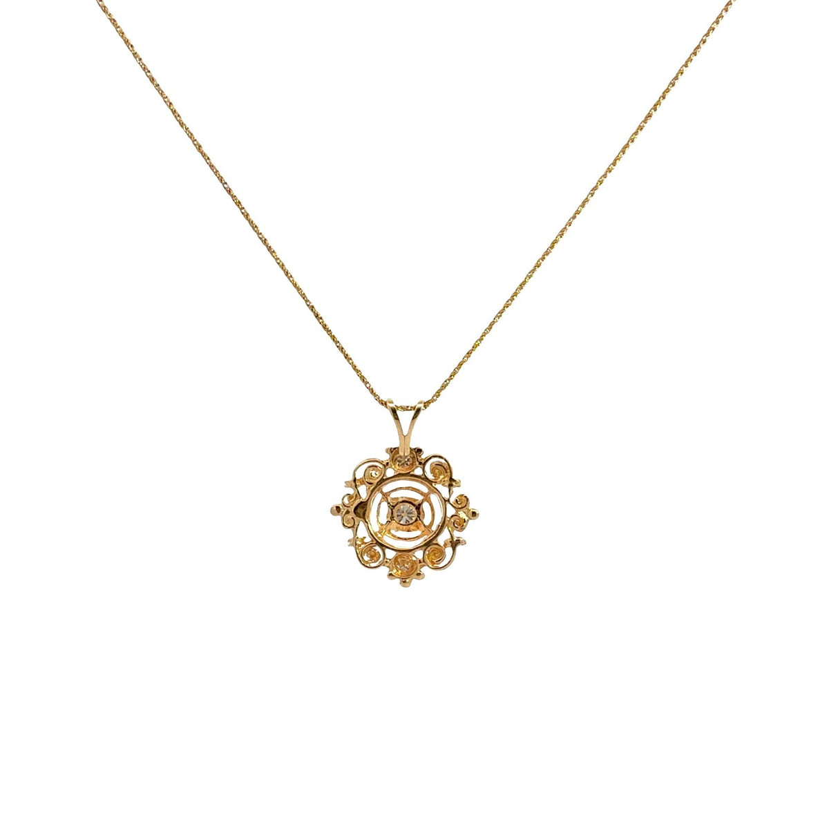 Vintage 14k Yellow Gold and 0.28cttw Diamond Filigree Pendant Necklace 20"3