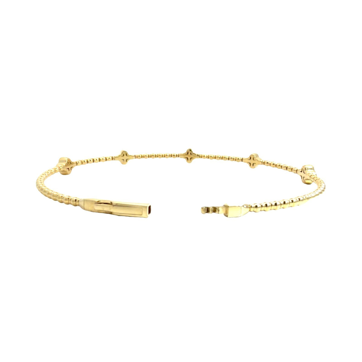 14k Yellow Gold Quatrefoil 0.37cttw Diamond Flex Bangle Bracelet 6.75"3