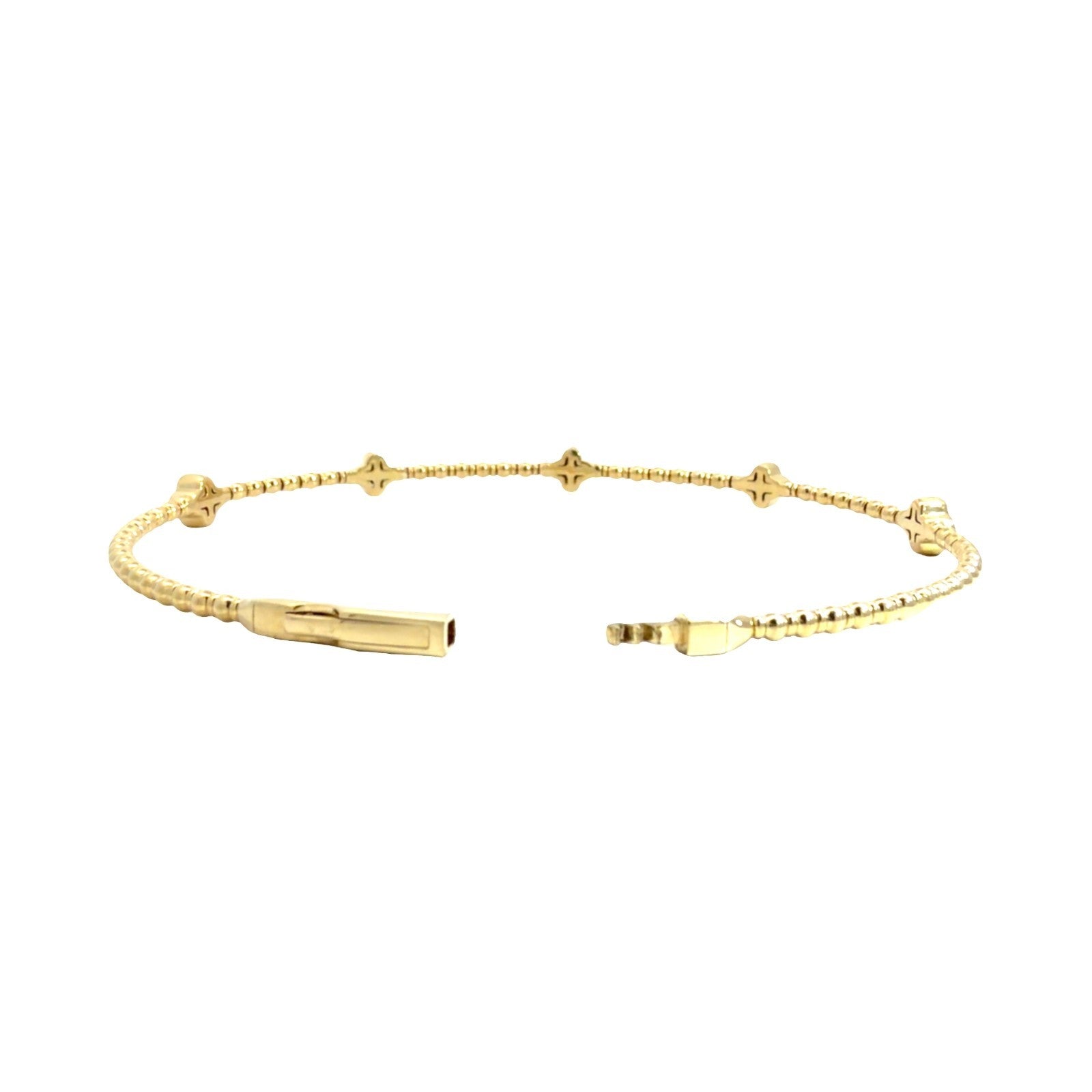 14k Yellow Gold Quatrefoil 0.37cttw Diamond Flex Bangle Bracelet 6.75"3