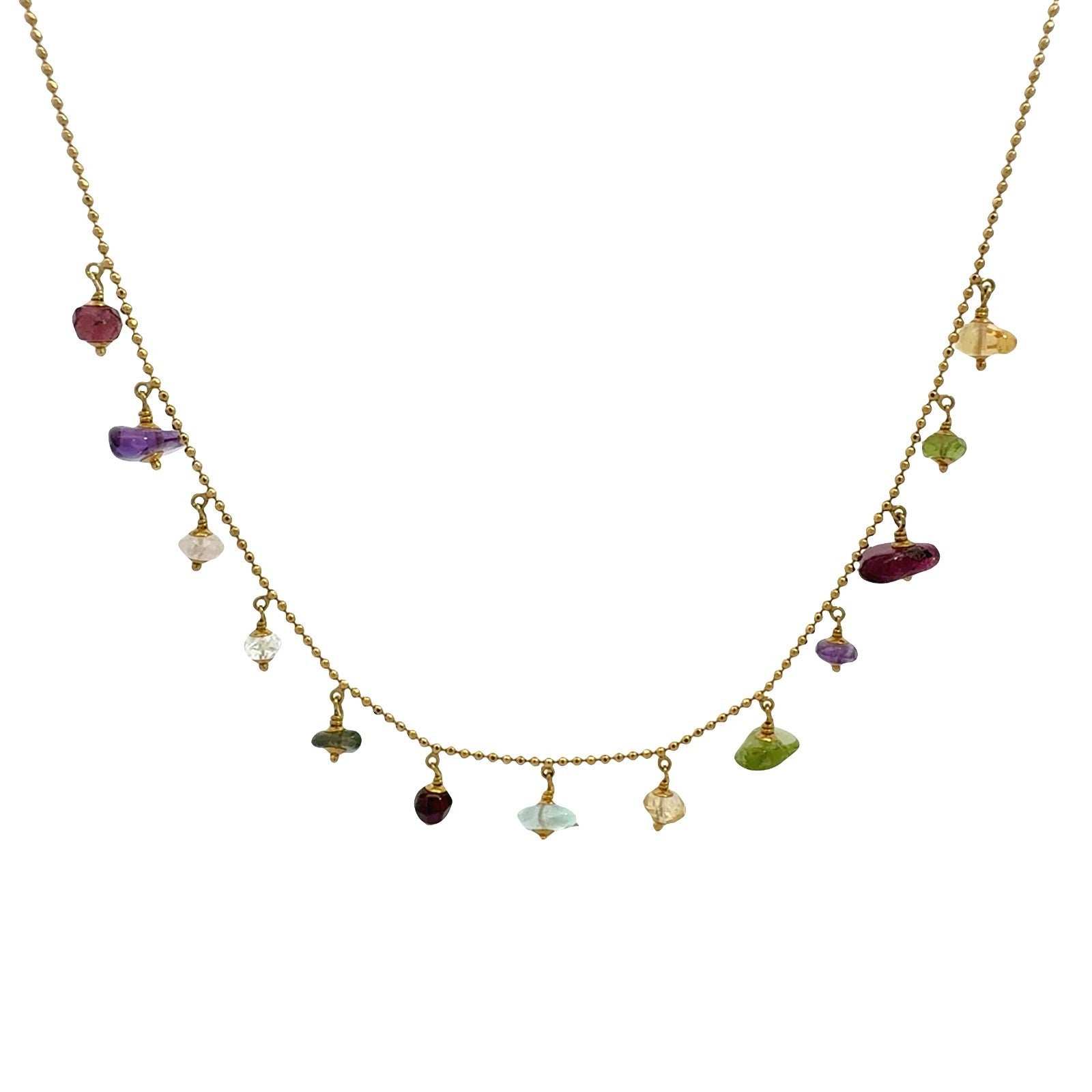 18k Yellow Gold Alternating Multi-Stone Beaded Necklace0