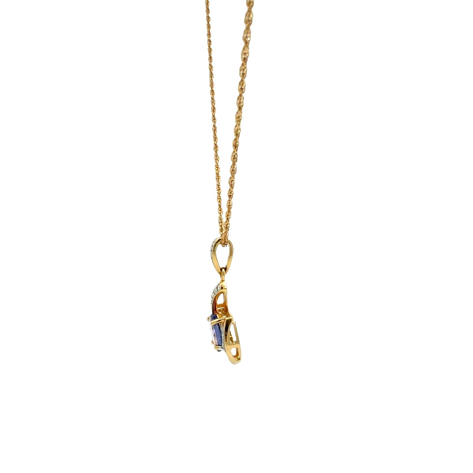 18k Yellow Gold 1.11tcw Tanzanite & 0.07cttw Diamond Swirl Pendant Necklace 16"4