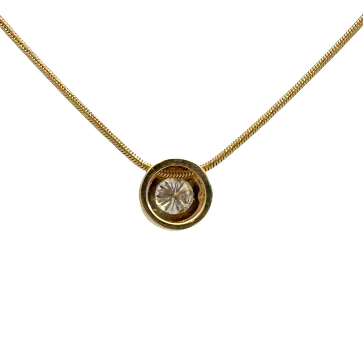 14k Yellow Gold Round Bezel Set 0.65ctw Diamond Pendant Necklace3