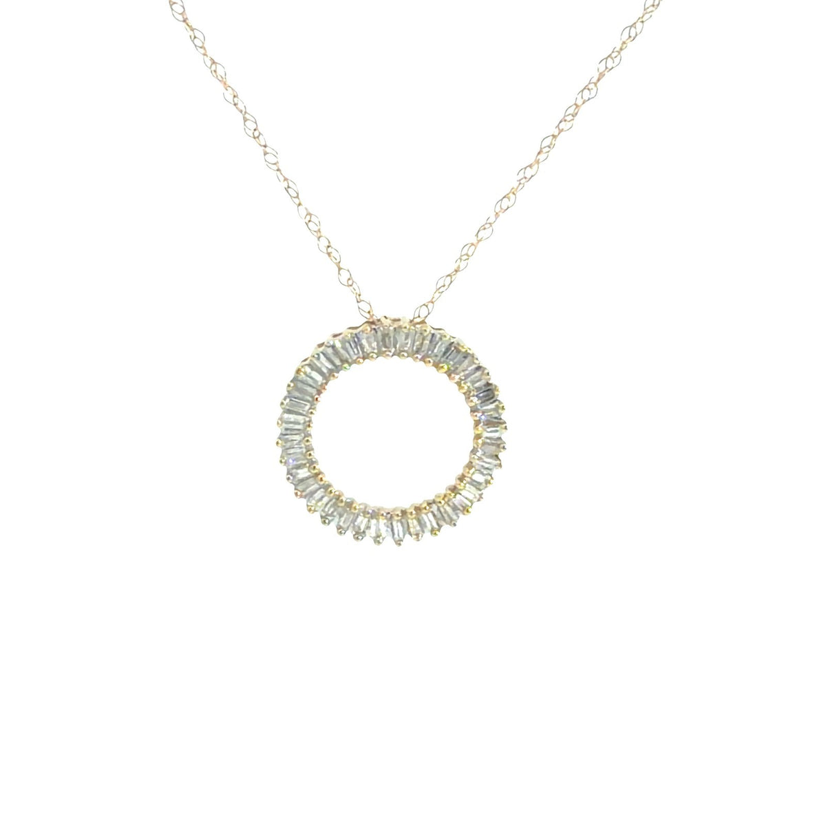 14k Yellow Gold Baguette 0.36cttw Diamond Slider Circle Pendant Necklace 18"0
