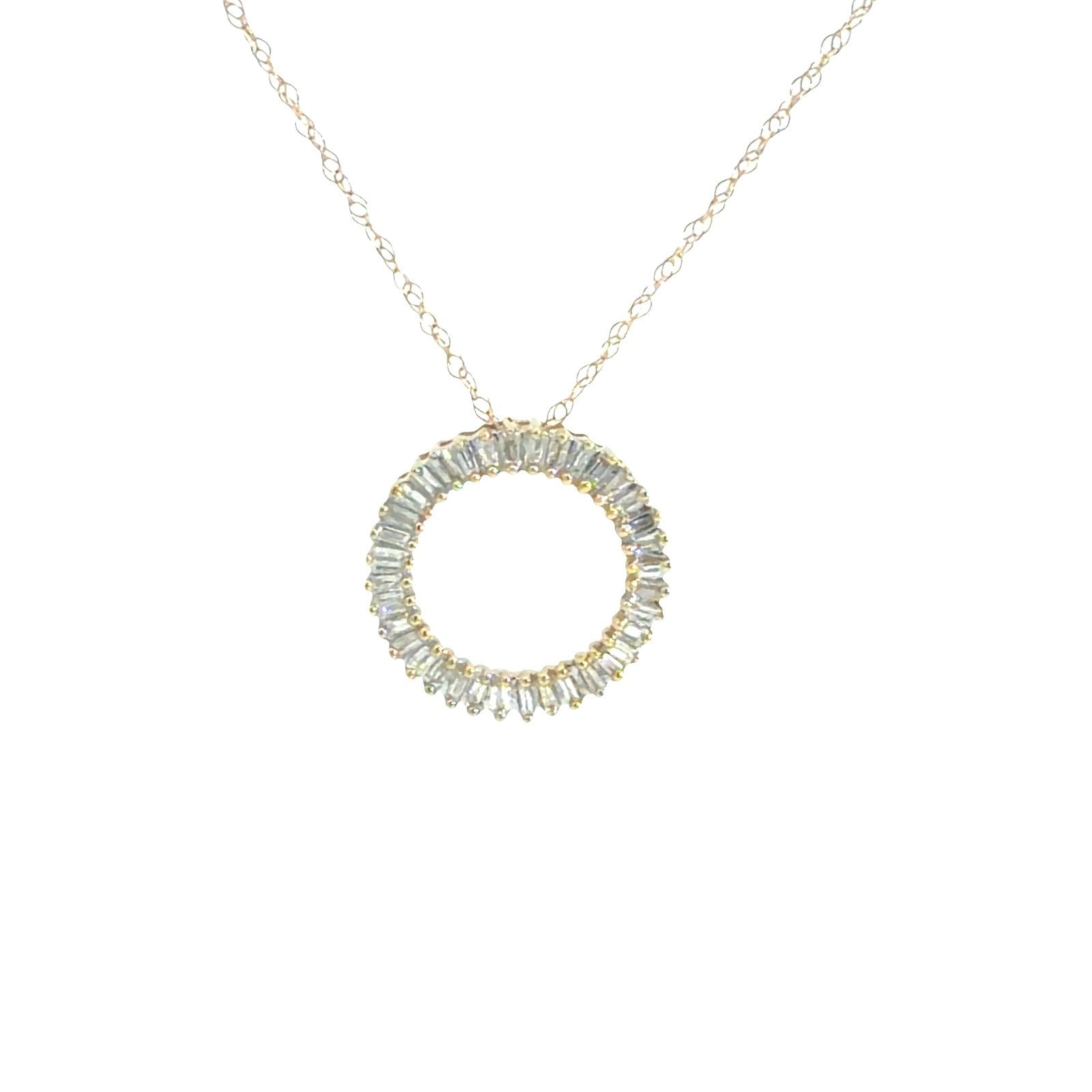 14k Yellow Gold Baguette 0.36cttw Diamond Slider Circle Pendant Necklace 18"0