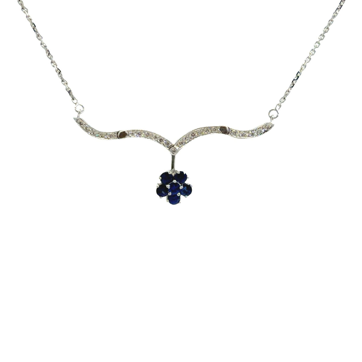 18k WG 0.16ctw Diamond & 0.83ctw Sapphire Floral Convertible Pendant Necklace1