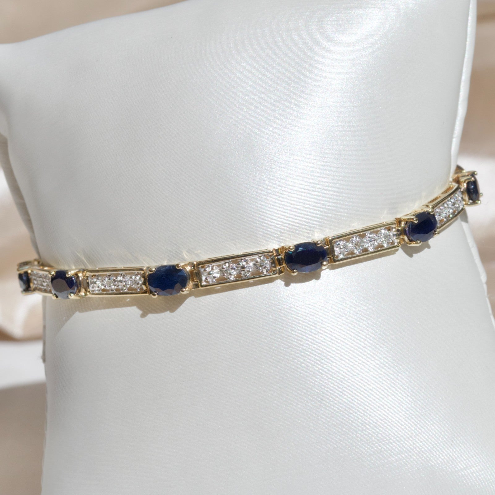 10k Yellow Gold 5.48cttw Sapphire and 0.13cttw Diamond Bracelet0