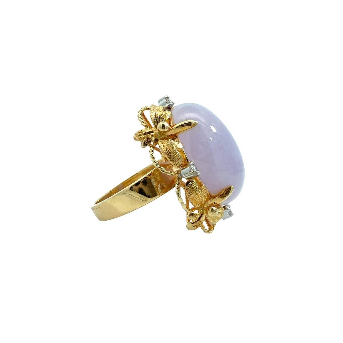 Vintage 14k Yellow Gold 5.82tcw Lavender Jade and 0.12cttw Diamond Cocktail Ring2