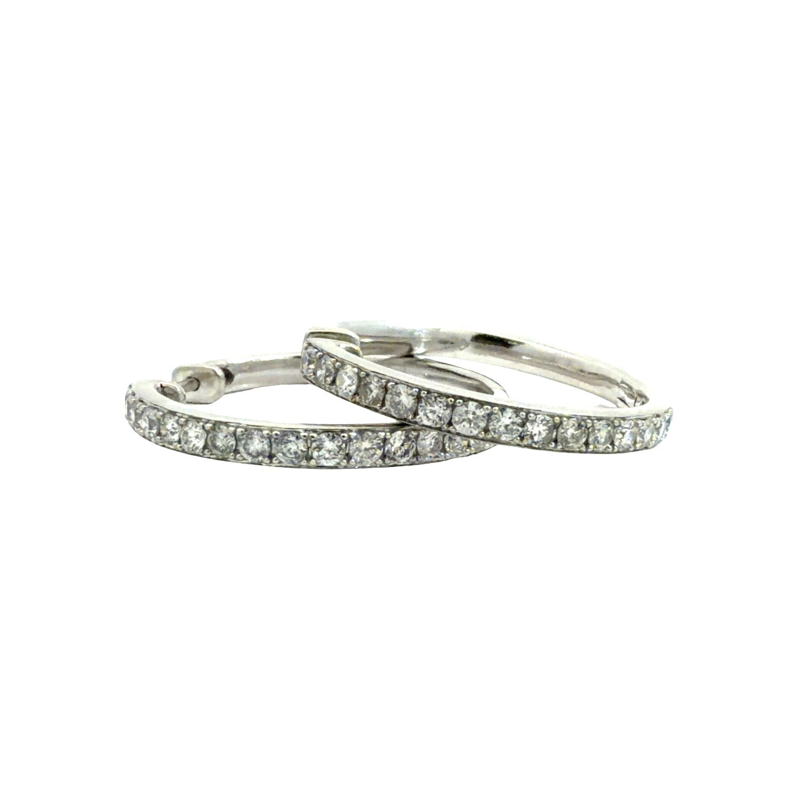 Estate 10k White Gold & 1.19cttw Diamond Hoop Earrings0