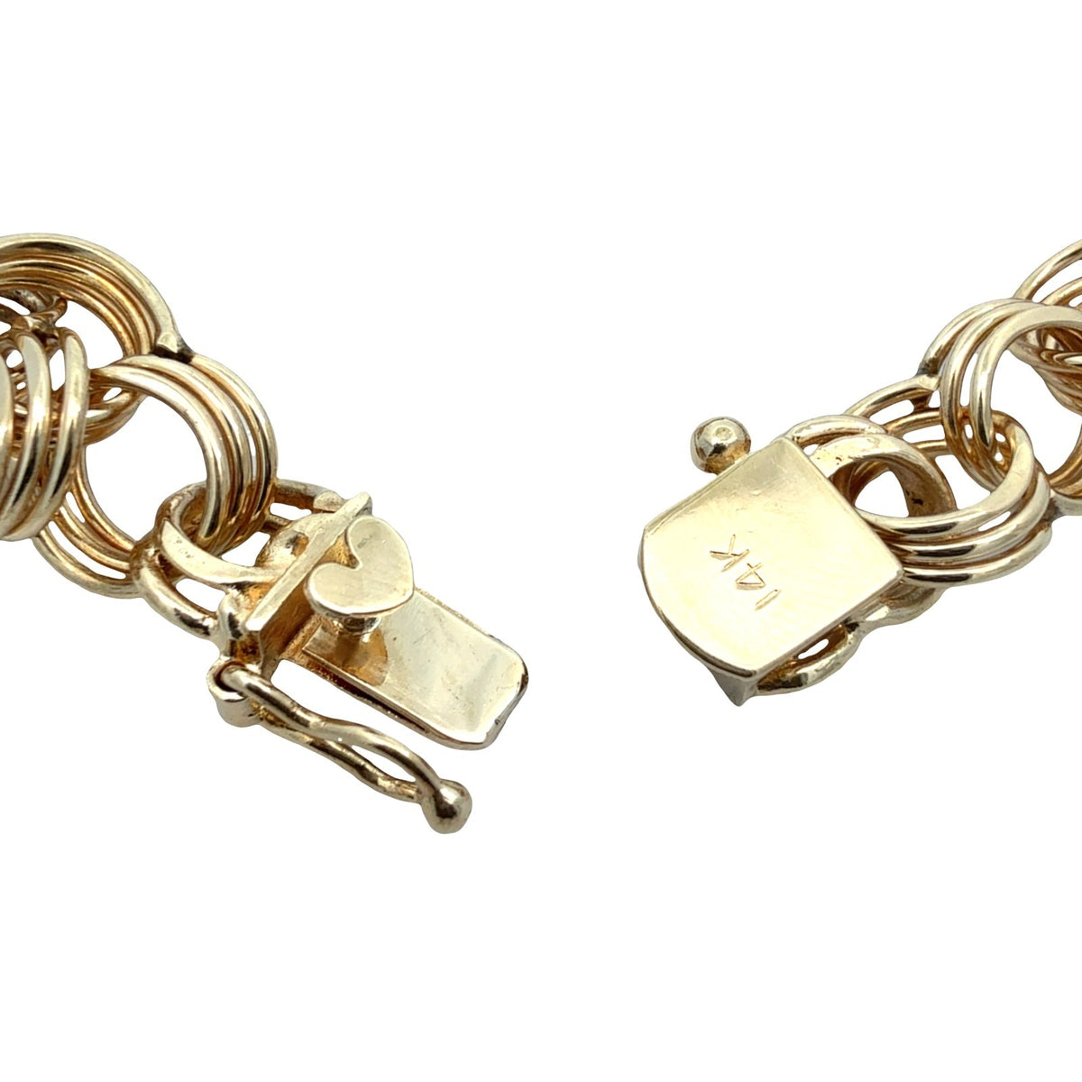 14k Yellow Gold Stamped Interlocking Triple Link Chain Bracelet 7.5"5