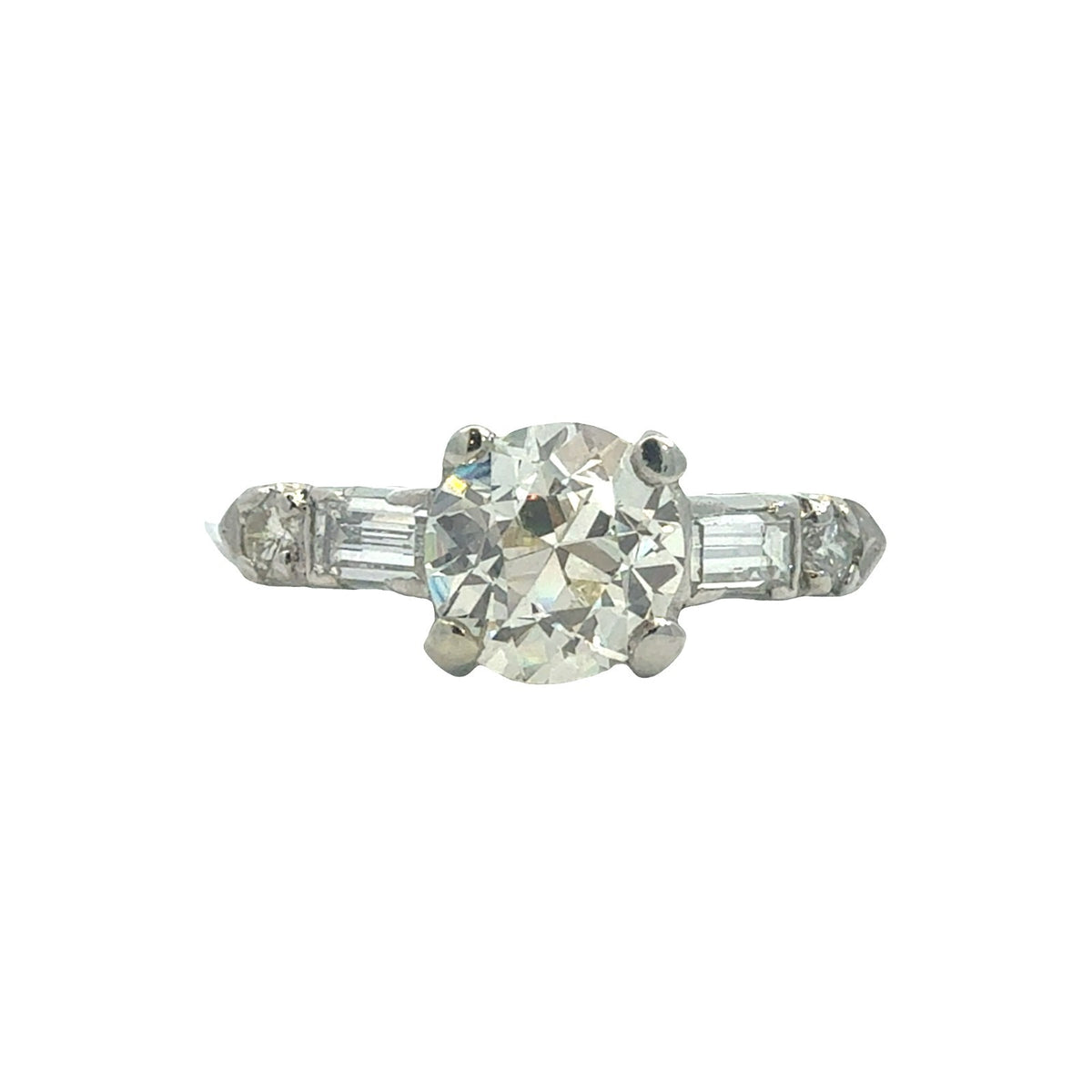 Platinum 1.49ctw(1.11ctw) Euro Cut Diamond Engagement Ring0