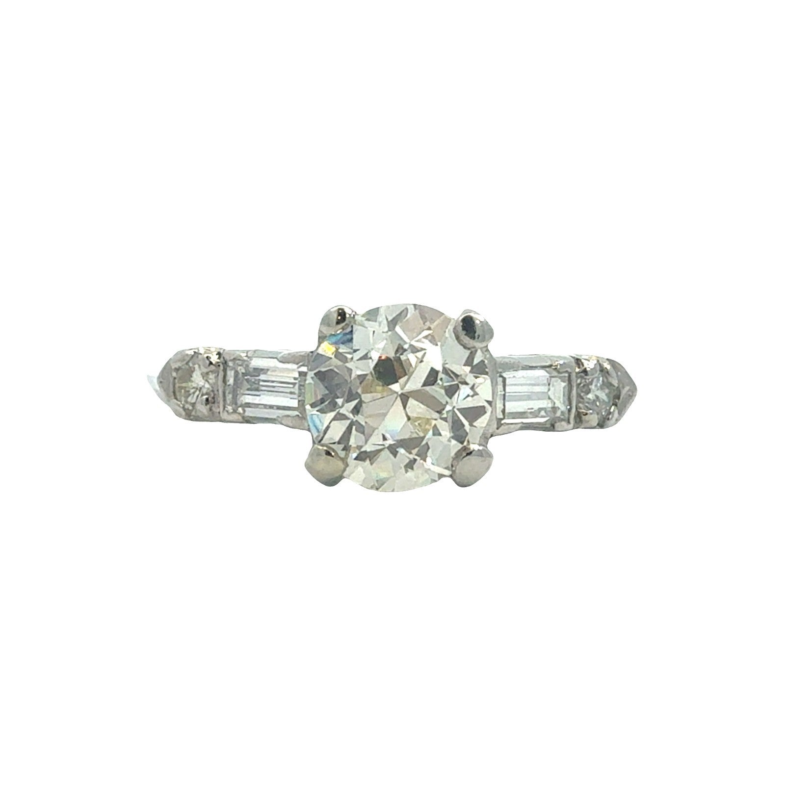 Platinum 1.49ctw(1.11ctw) Euro Cut Diamond Engagement Ring0