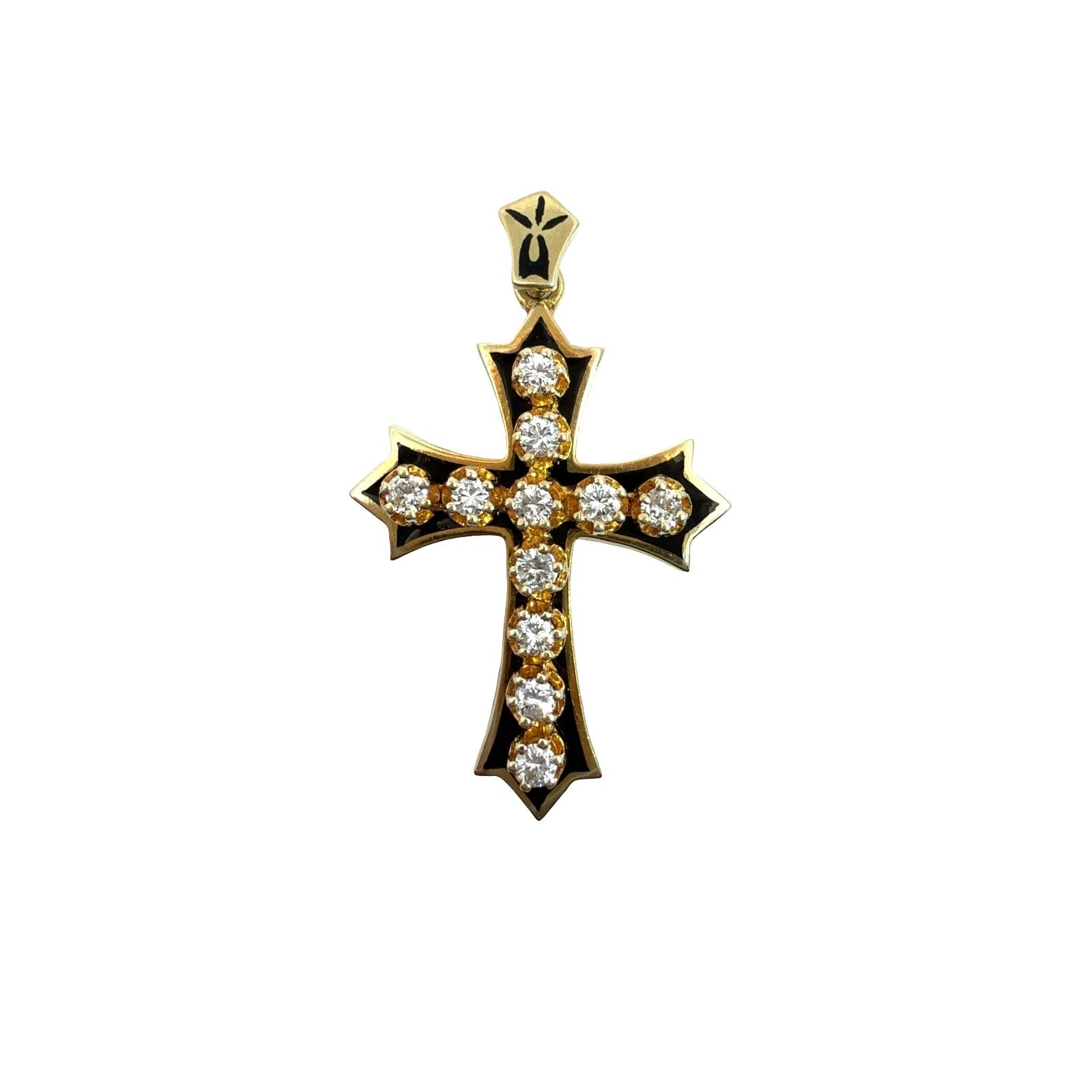 Vintage Victorian-Style 14k Yellow Gold 0.41cttw Diamond Cross Pendant0
