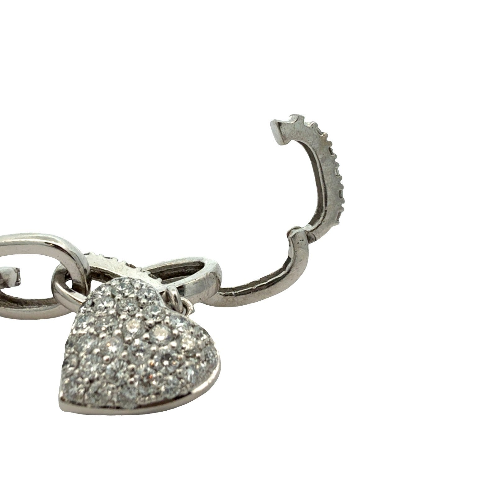 14k White Gold 5.54ctw Diamond Heart Charm Chain Bracelet 8"5