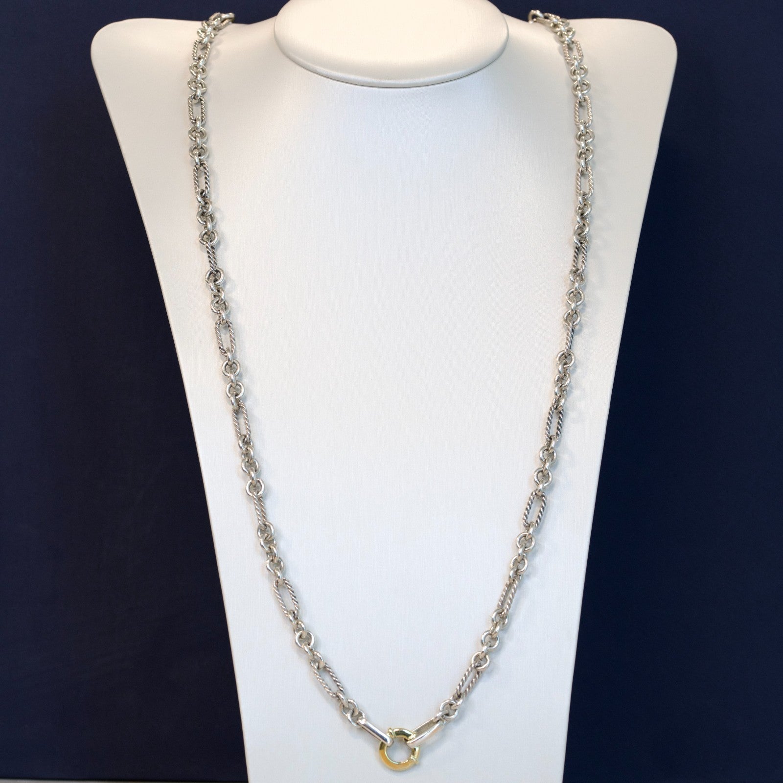 David Yurman Sterling Silver and 18k Yellow Gold Circular Clasp Chain Necklace0