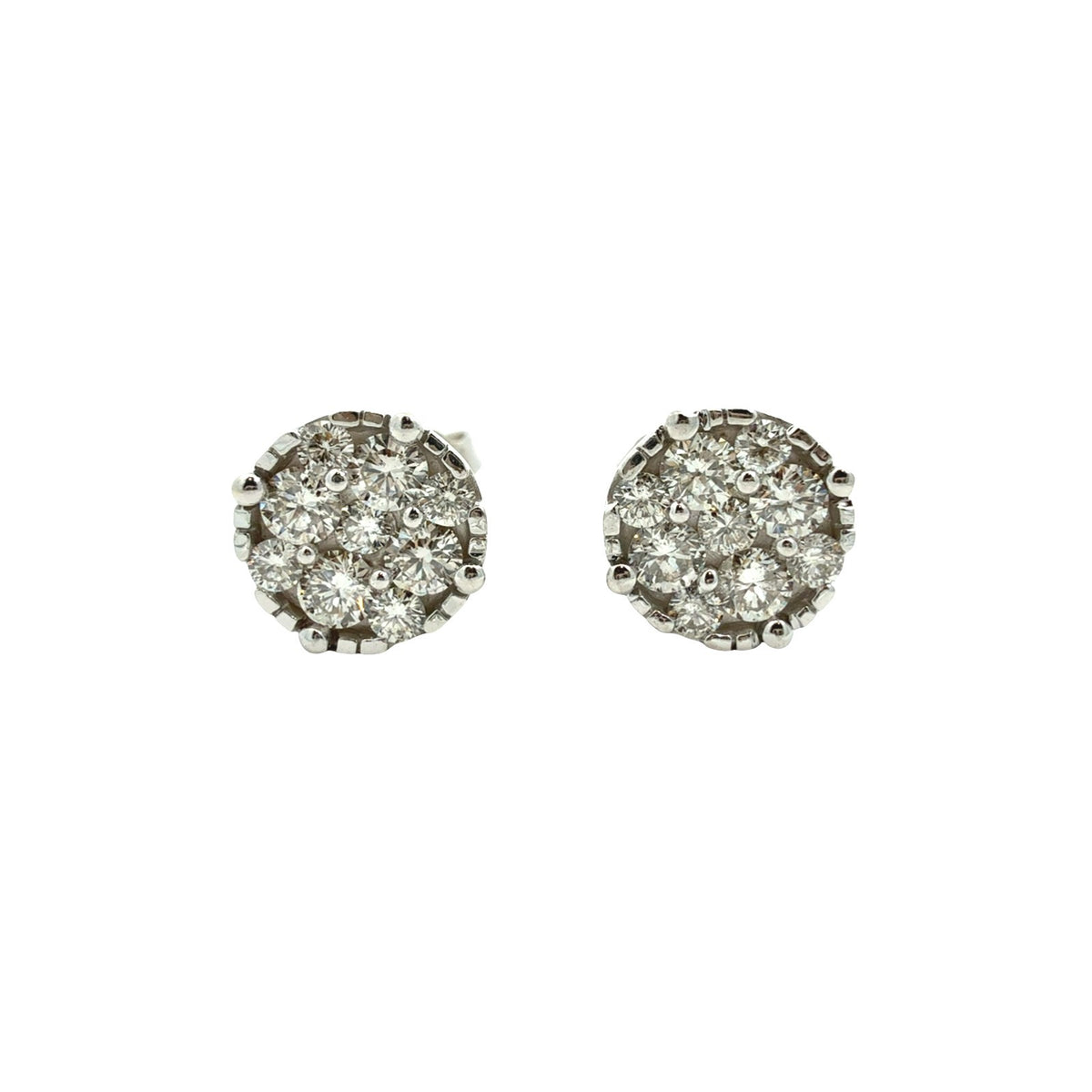14k White Gold 0.90cttw Diamond Cluster Stud Earrings0