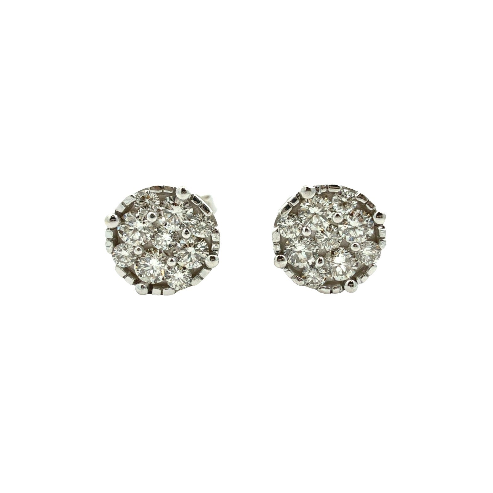 14k White Gold 0.90cttw Diamond Cluster Stud Earrings0