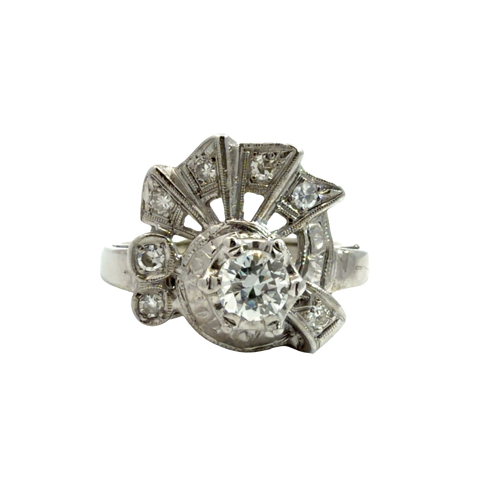 Vintage Art Deco 14k White Gold 0.44ctw Diamond Ring Size 5.50