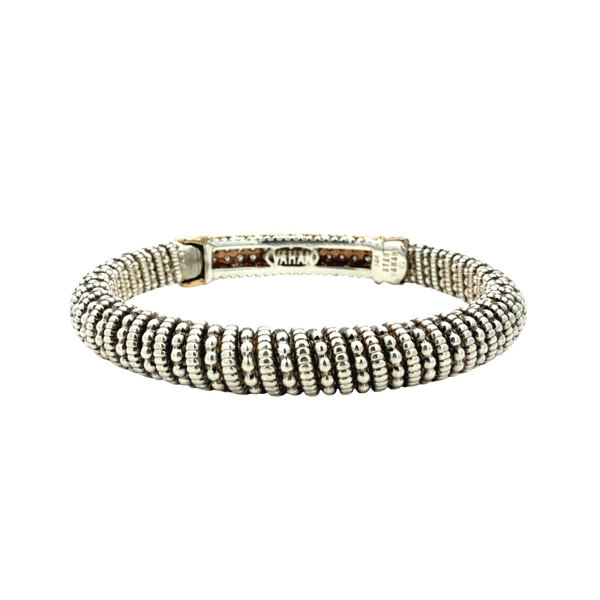 Vahan Sterling Silver and 14k Yellow Gold 0.26cttw Diamond Moire Bangle Bracelet3