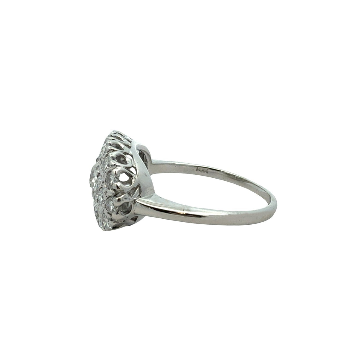 Vintage 14k White Gold 1.34cttw Diamond Oval Cluster Ring Size 84