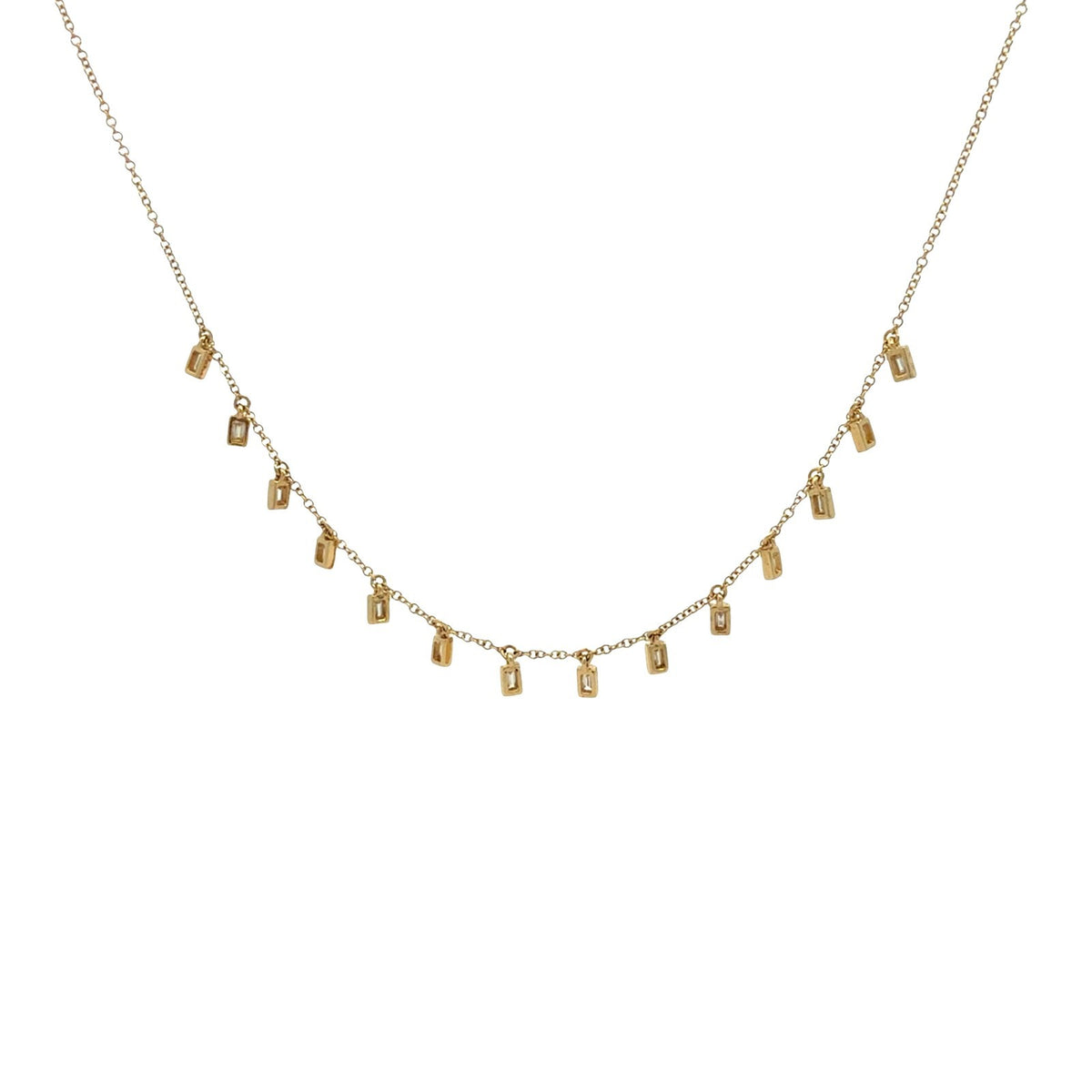 14k Yellow Gold Baguette 0.42cttw Diamond Cascade Charm Necklace 18"3