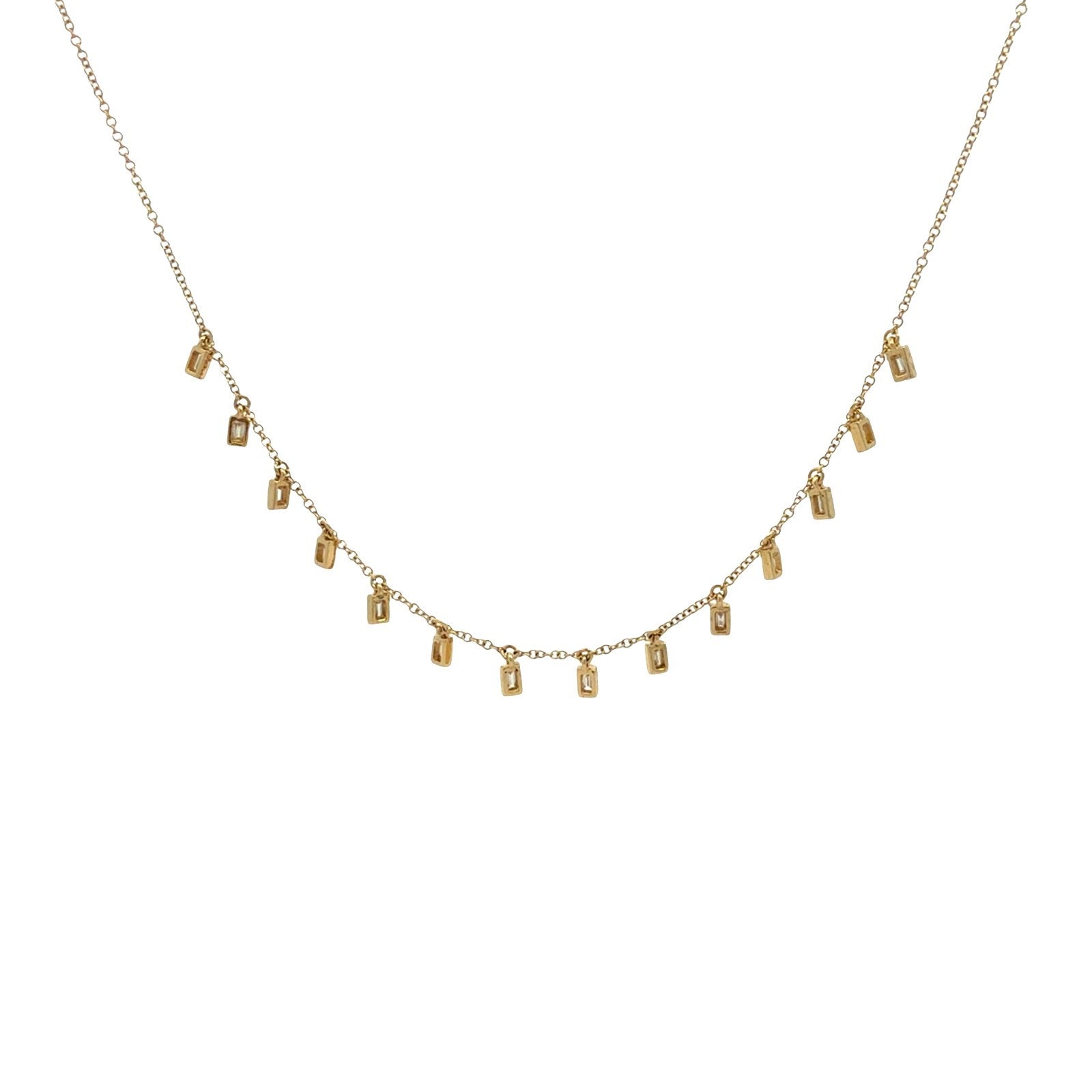 14k Yellow Gold Baguette 0.42cttw Diamond Cascade Charm Necklace 18"3