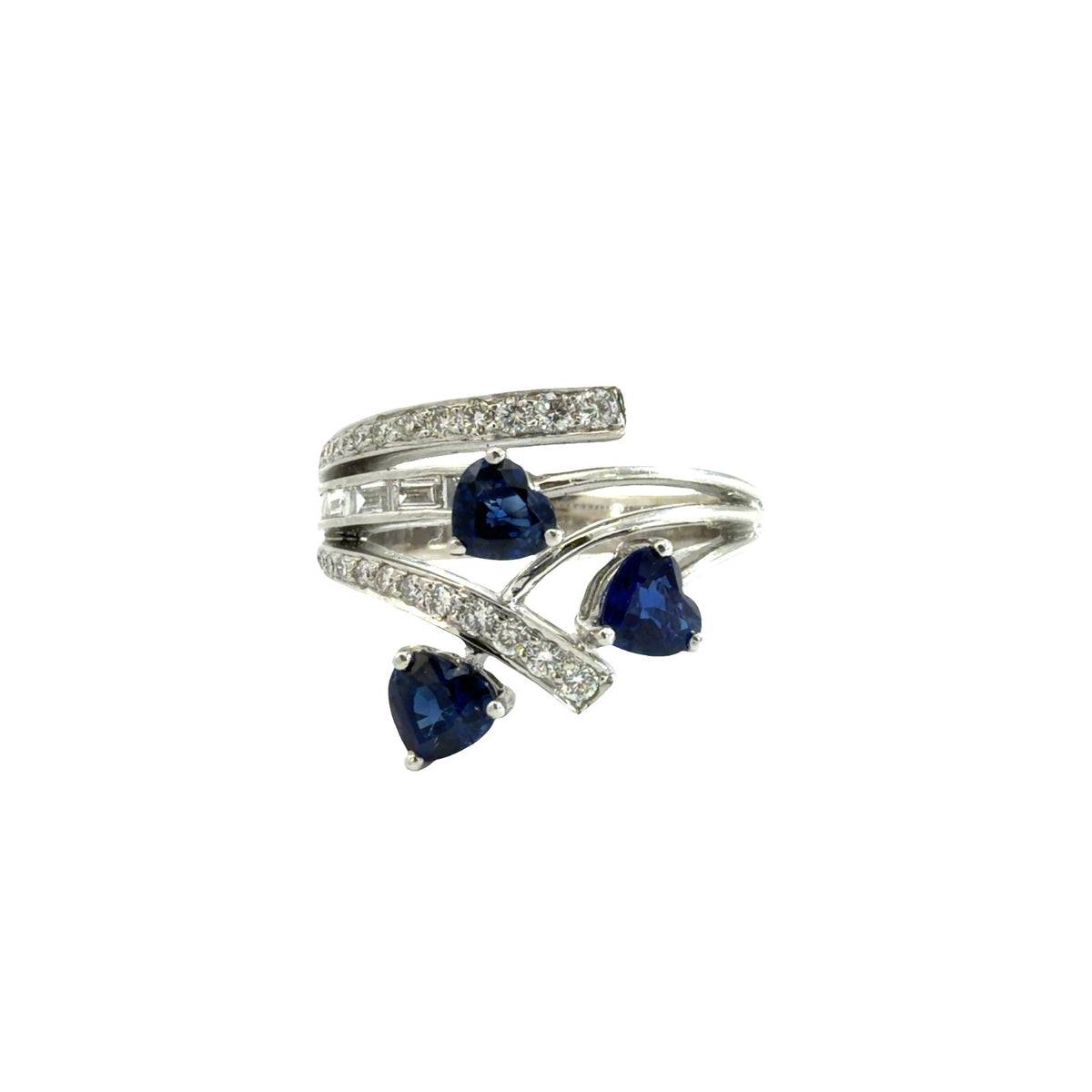 18k White Gold Heart-Shaped 1.45cttw Sapphire &amp; 0.60cttw Diamond Ring Size 6.50