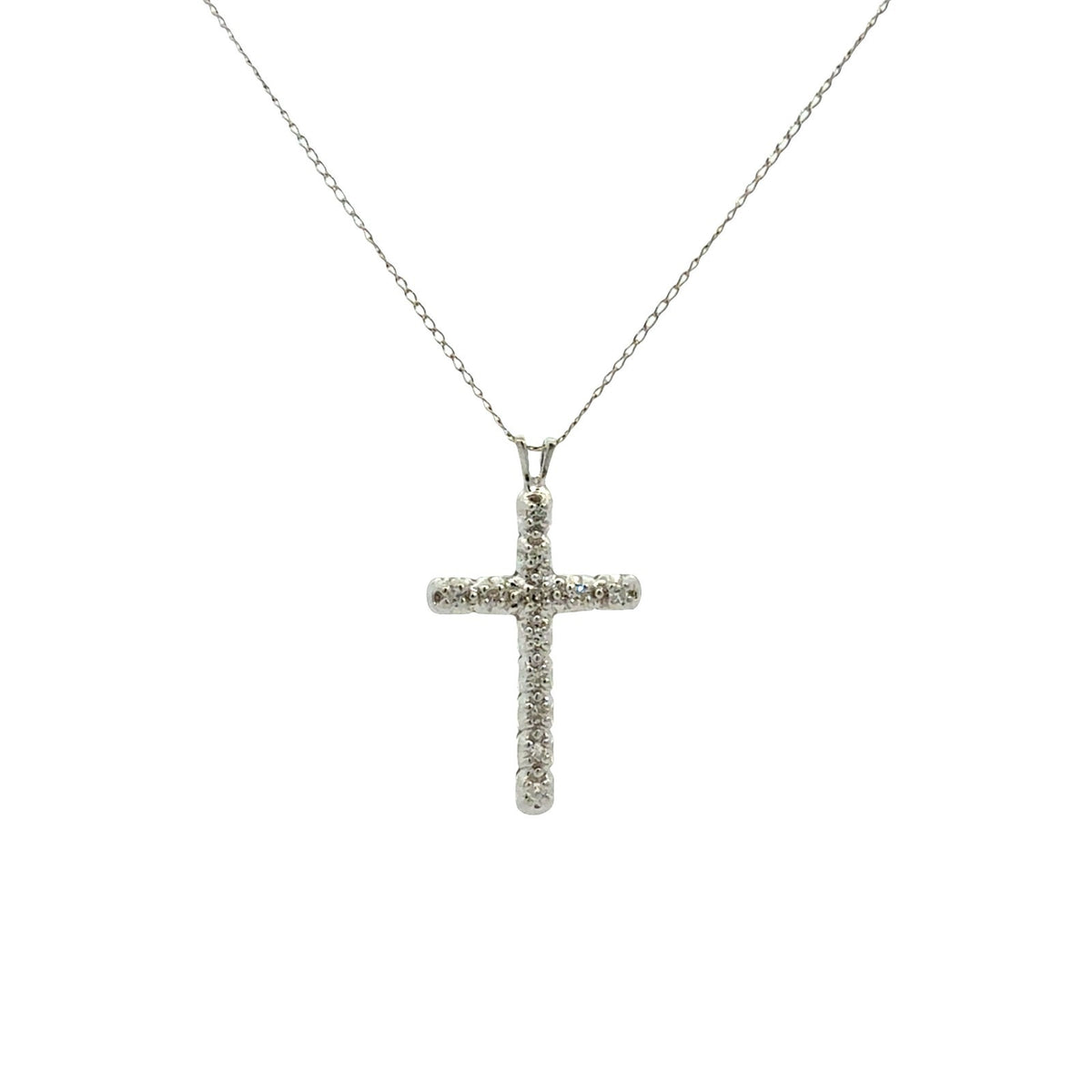 14k White Gold and 0.11cttw Diamond Cross Pendant Necklace0