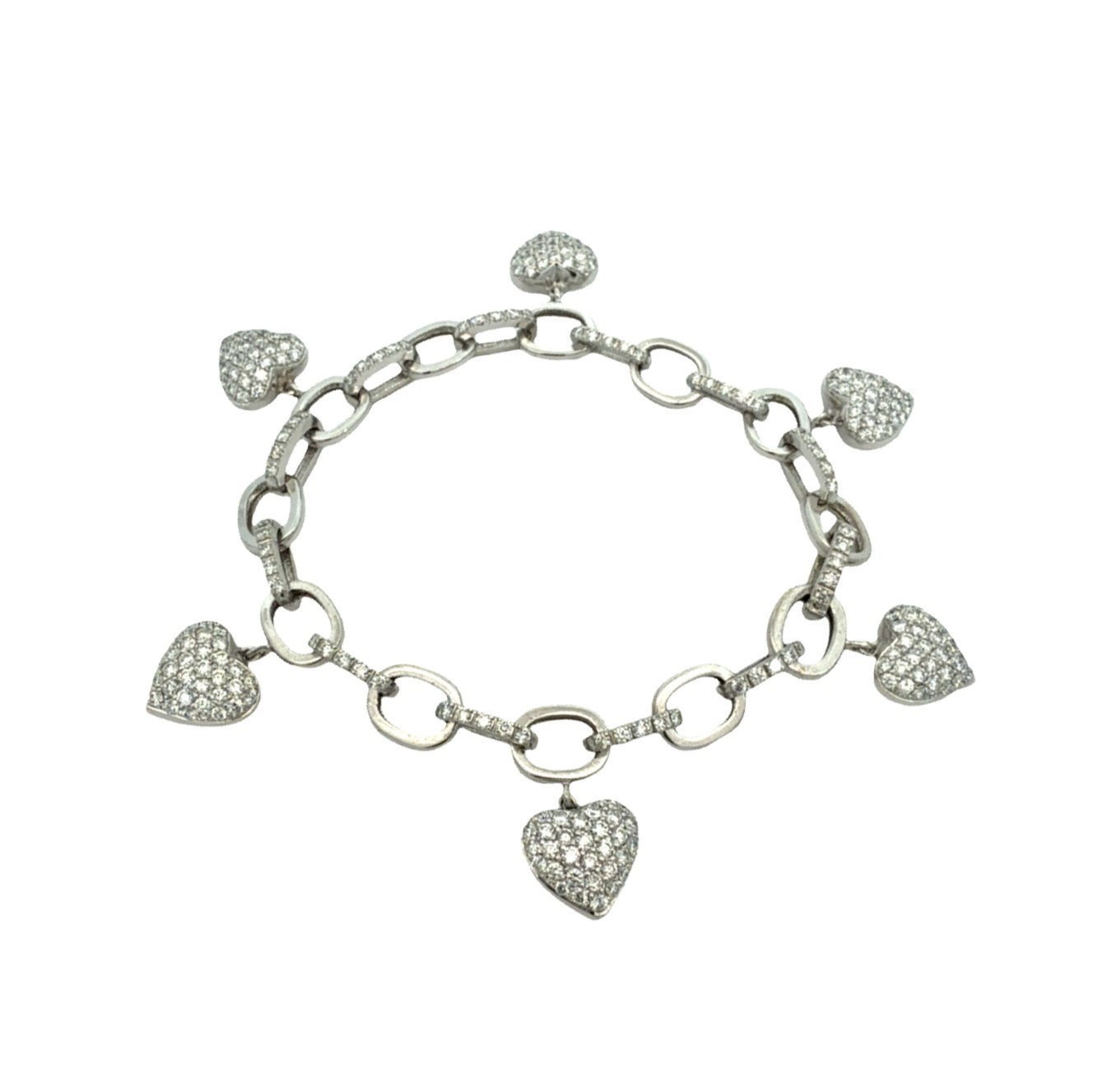 14k White Gold 5.54ctw Diamond Heart Charm Chain Bracelet 8"0