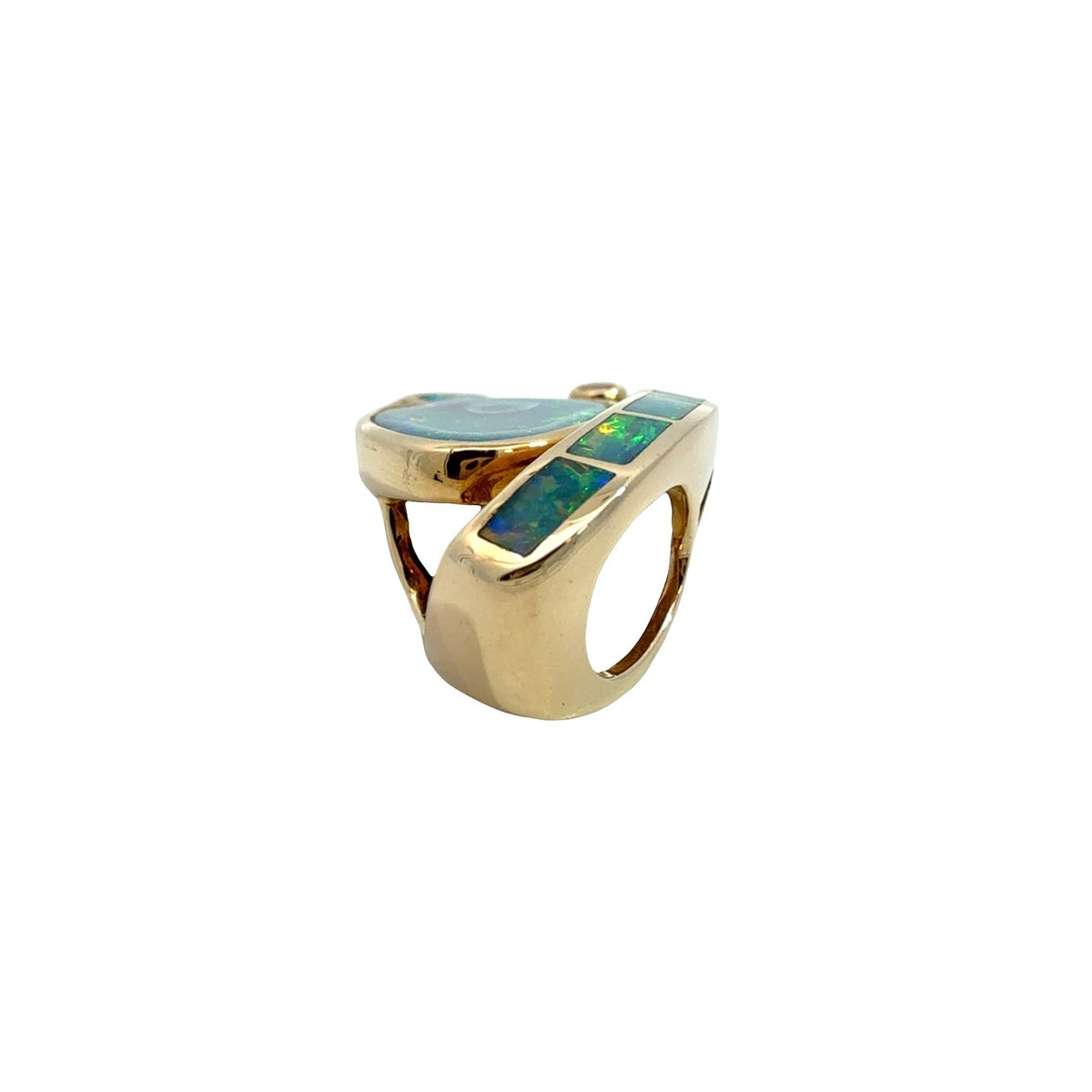 14k Yellow Gold 0.02tcw Diamond & Blue Opal Inlay Pendant3