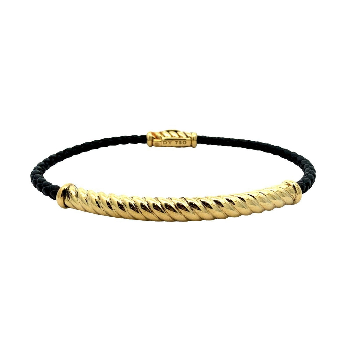 David Yurman 18k Yellow Gold and Leather Chevron Cable Bracelet0