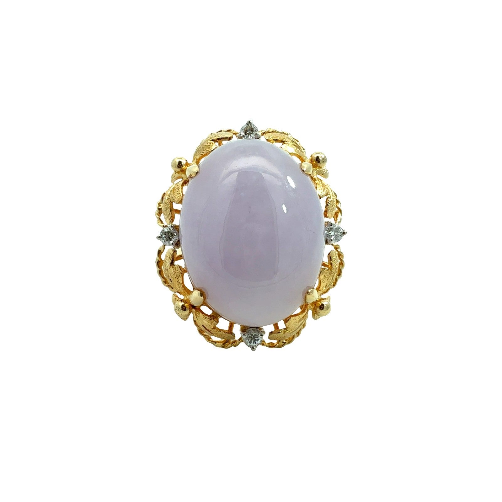 Vintage 14k Yellow Gold 5.82tcw Lavender Jade and 0.12cttw Diamond Cocktail Ring0