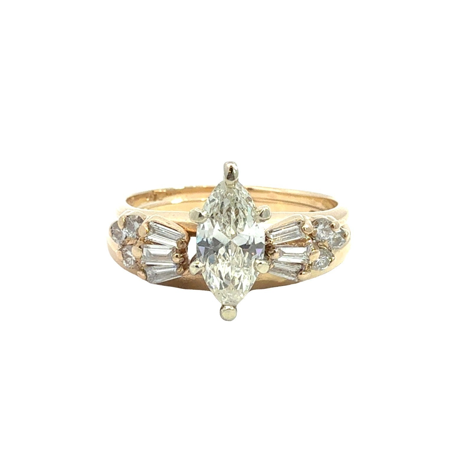 Vintage 14k YG 0.54ctw Marquise Diamond Engagement Ring & 0.28ctw Enhancer Band0