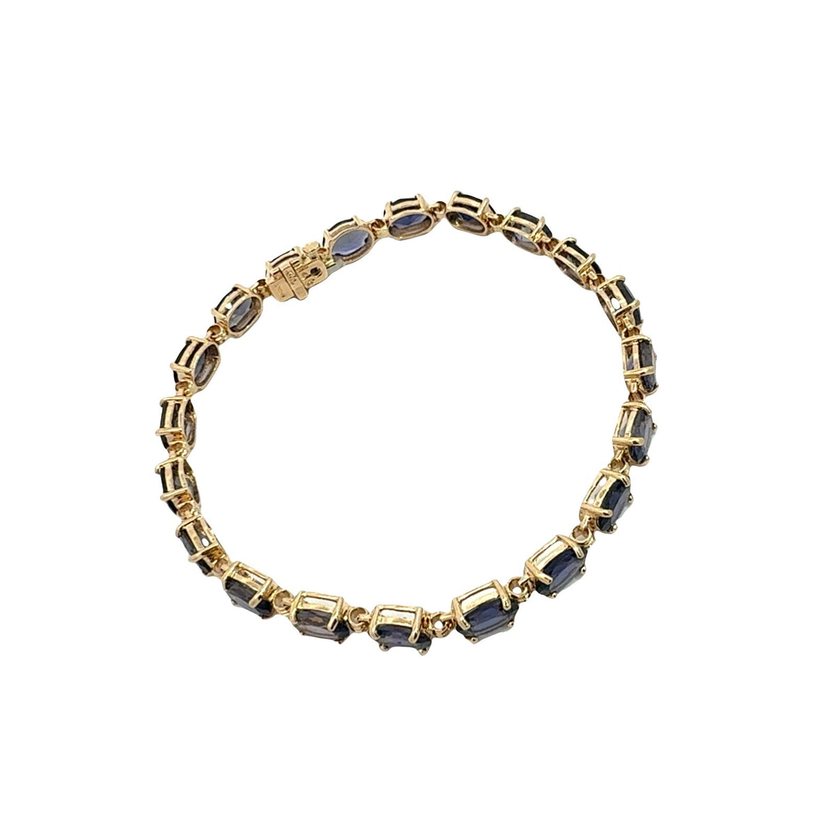Vintage Stamped 14k Yellow Gold 10.85cttw Oval Iolite Tennis Bracelet 7.5"1