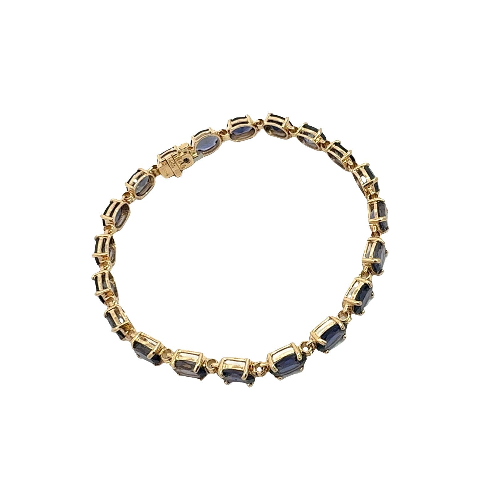 Vintage Stamped 14k Yellow Gold 10.85cttw Oval Iolite Tennis Bracelet 7.5"1