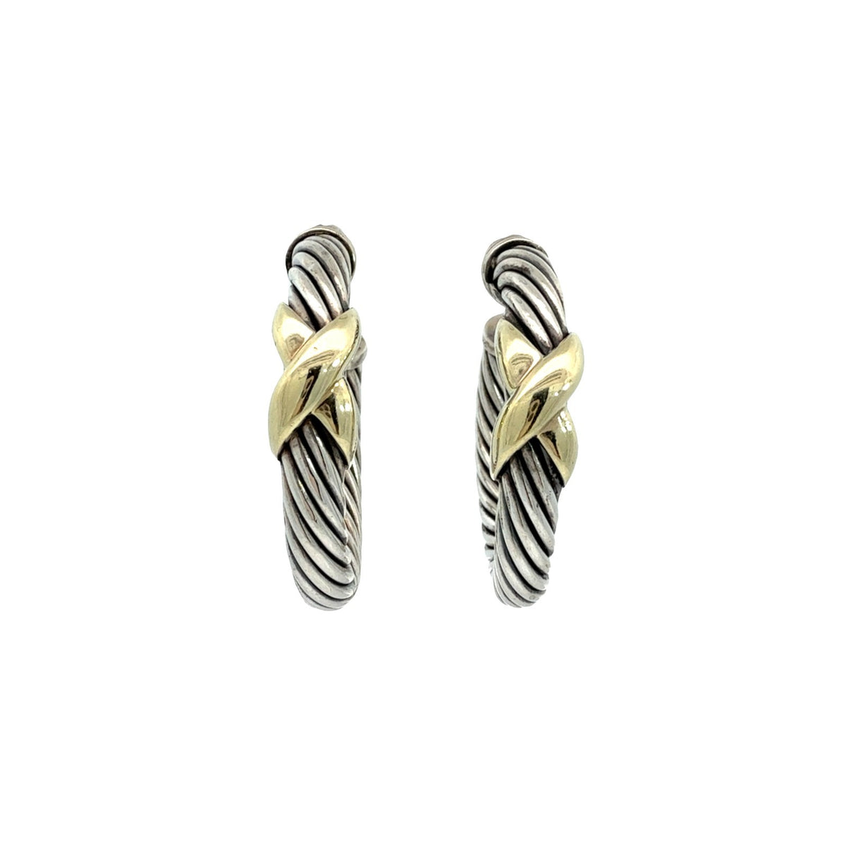 David Yurman Sterling Silver Two-Tone Twisted Cable X Hoop Earrings0