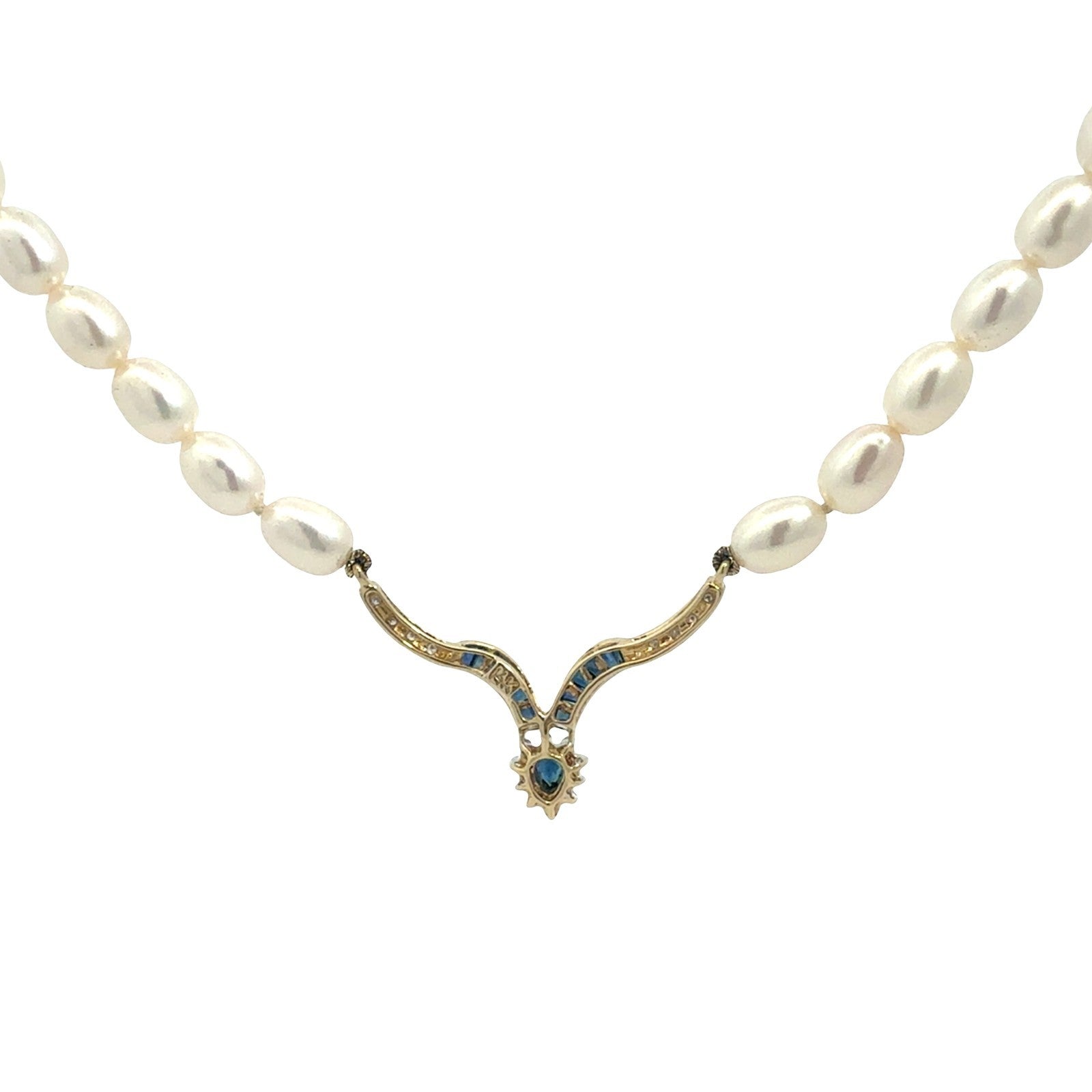 14k Yellow Gold 0.33cttw Sapphire and 0.11cttw Diamond Pearl Necklace3