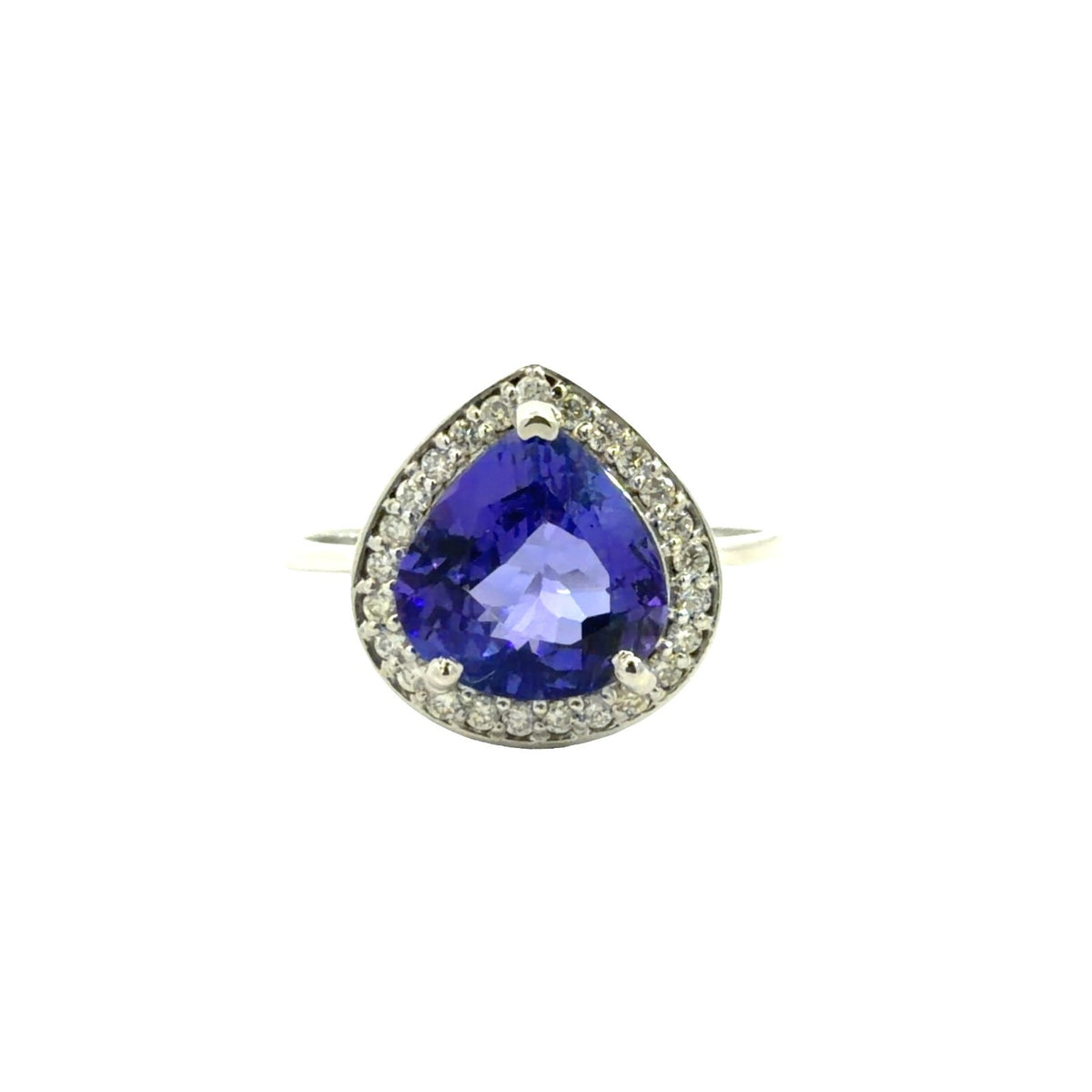 14k White Gold Pear-Cut 3.23tcw Tanzanite &amp; 0.25cttw Diamond Halo Ring 8.50