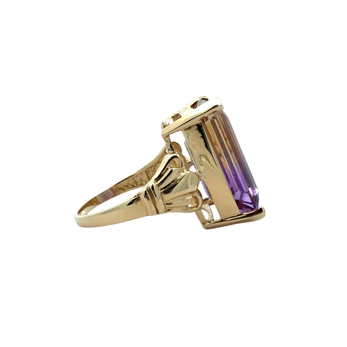 Vintage JCR 14k Yellow Gold 11.58tcw Ametrine Emerald-Cut Cocktail Ring Size 72