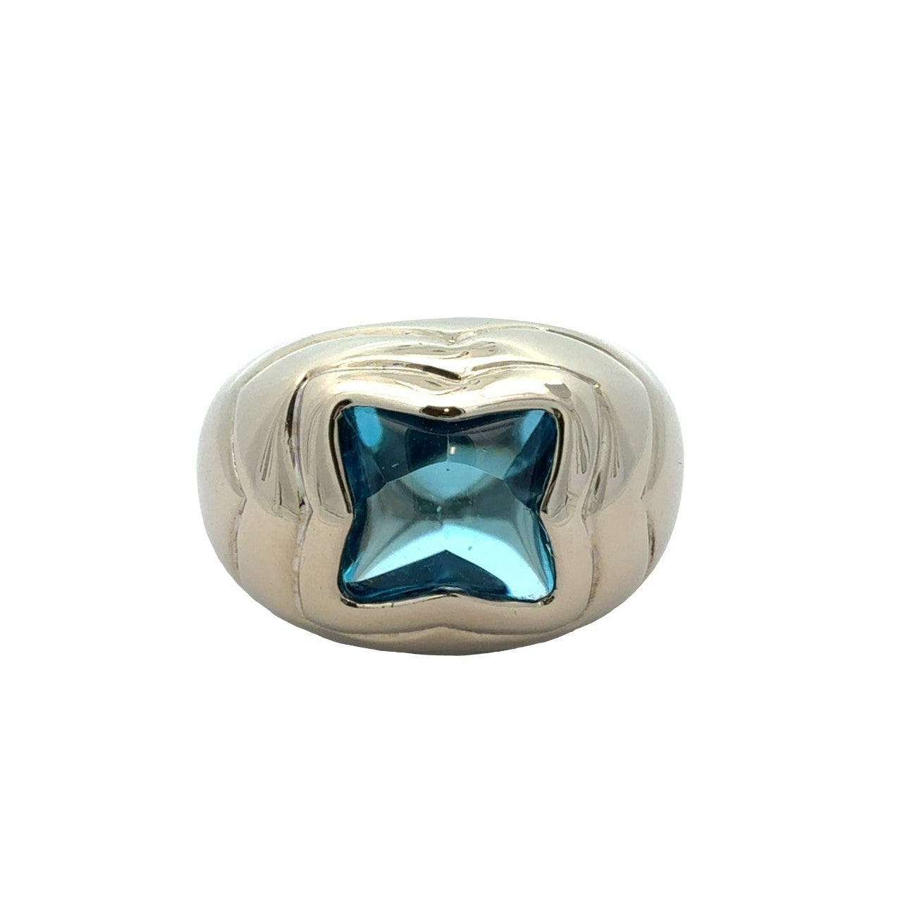 14k White Gold & Topaz Star Shape Dome Ring Size 6.250