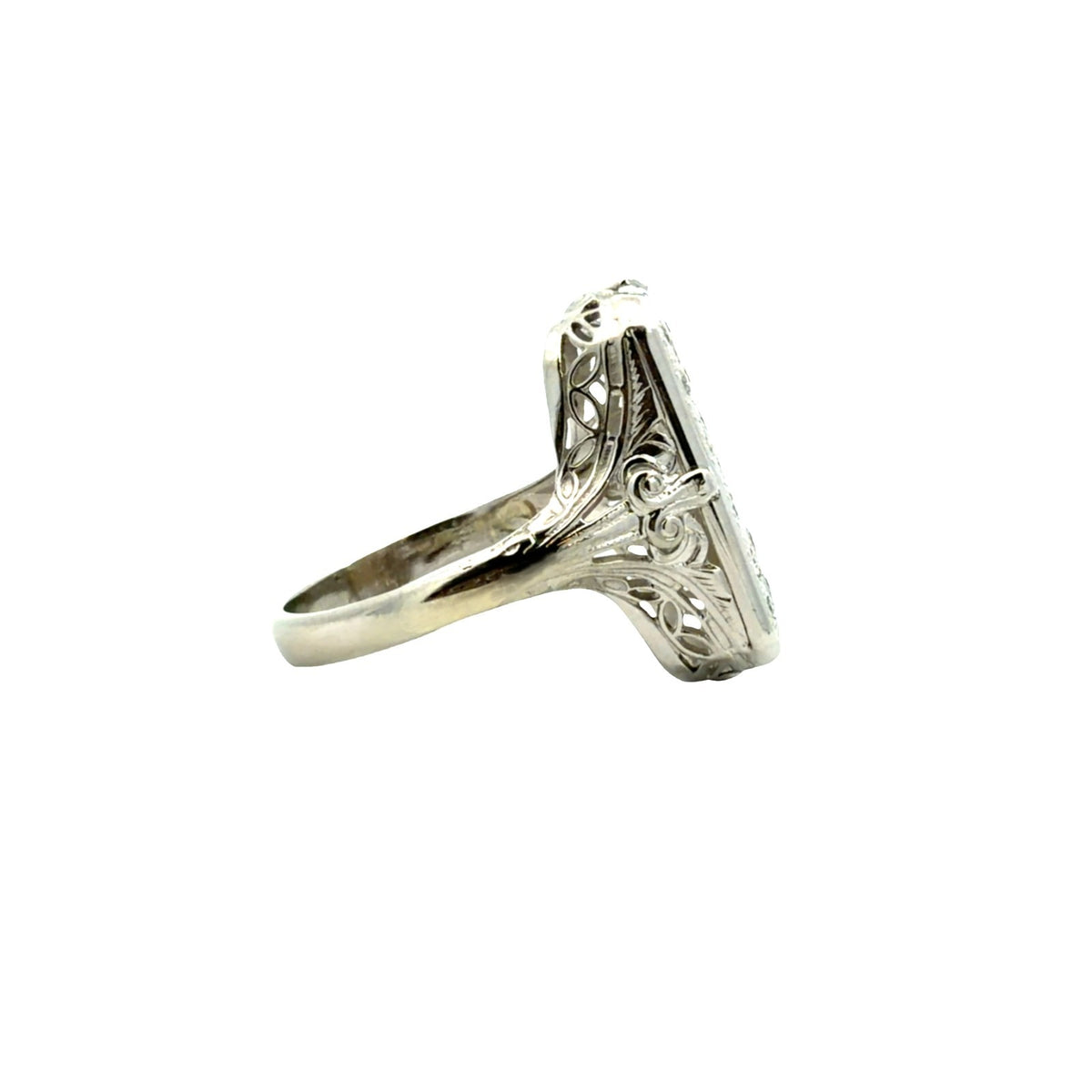 Vintage Art Deco 14k White Gold 0.54cttw Diamond Elongated Pave Cocktail Ring1
