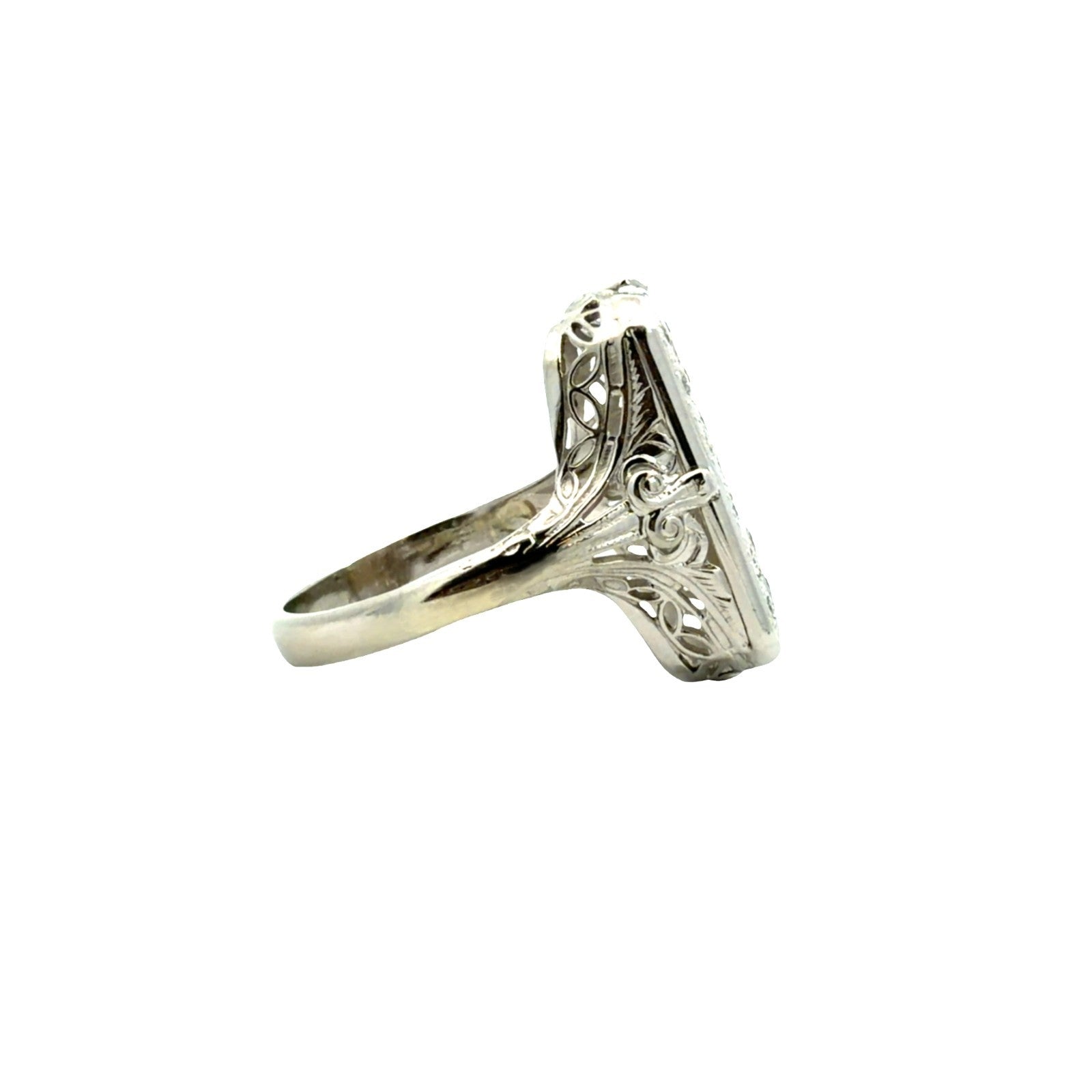 Vintage Art Deco 14k White Gold 0.54cttw Diamond Elongated Pave Cocktail Ring0
