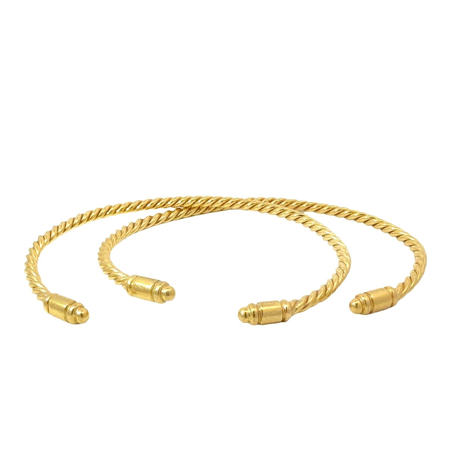 Set of 2 18k Yellow Gold Wire Rope Bangle Bracelets0