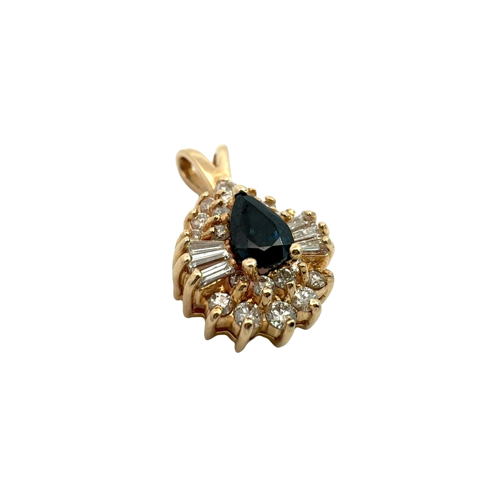 Vintage 14k Yellow Gold Pear 0.58tcw Sapphire and 0.52cttw Diamond Halo Pendant1
