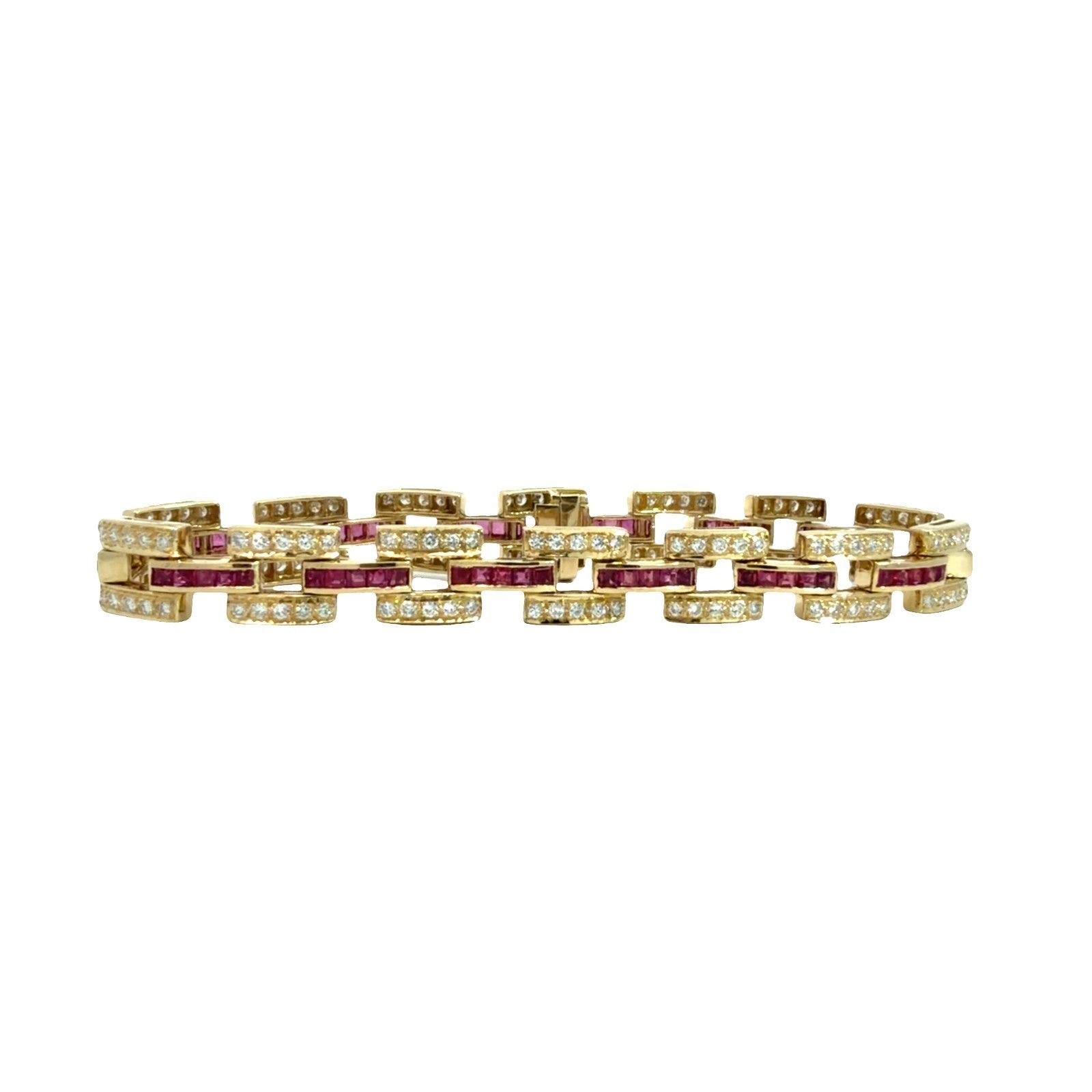 Vintage 14k Yellow Gold 1.40ctw and 2.11ctw Ruby Link Bracelet 7 in0