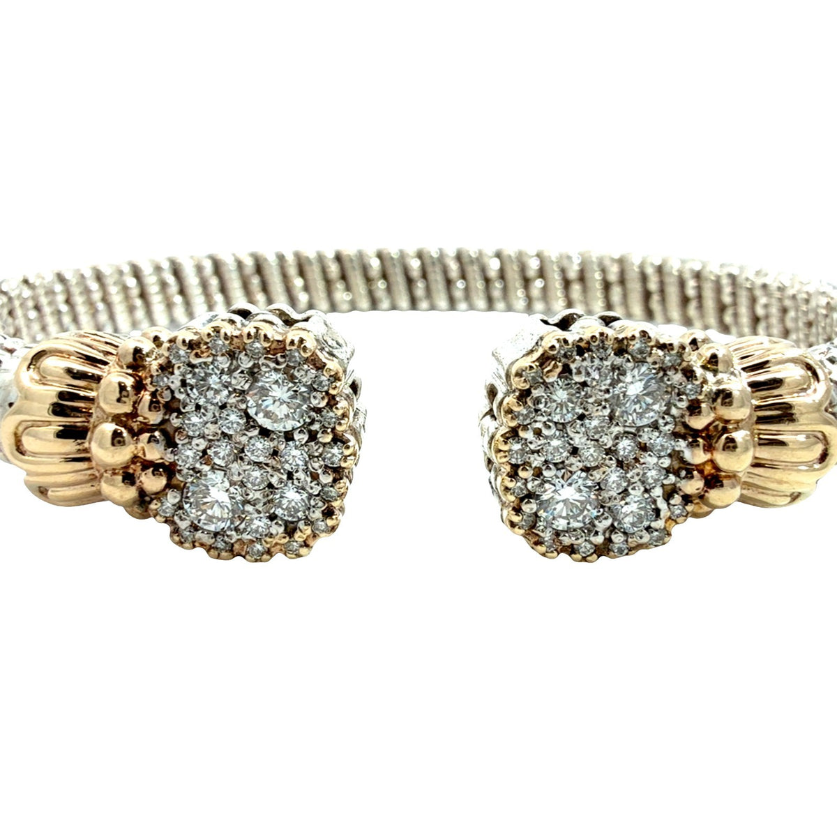 Vahan Sterling Silver 14k Yellow Gold and 0.98cttw Diamond Moire Beaded Cuff5