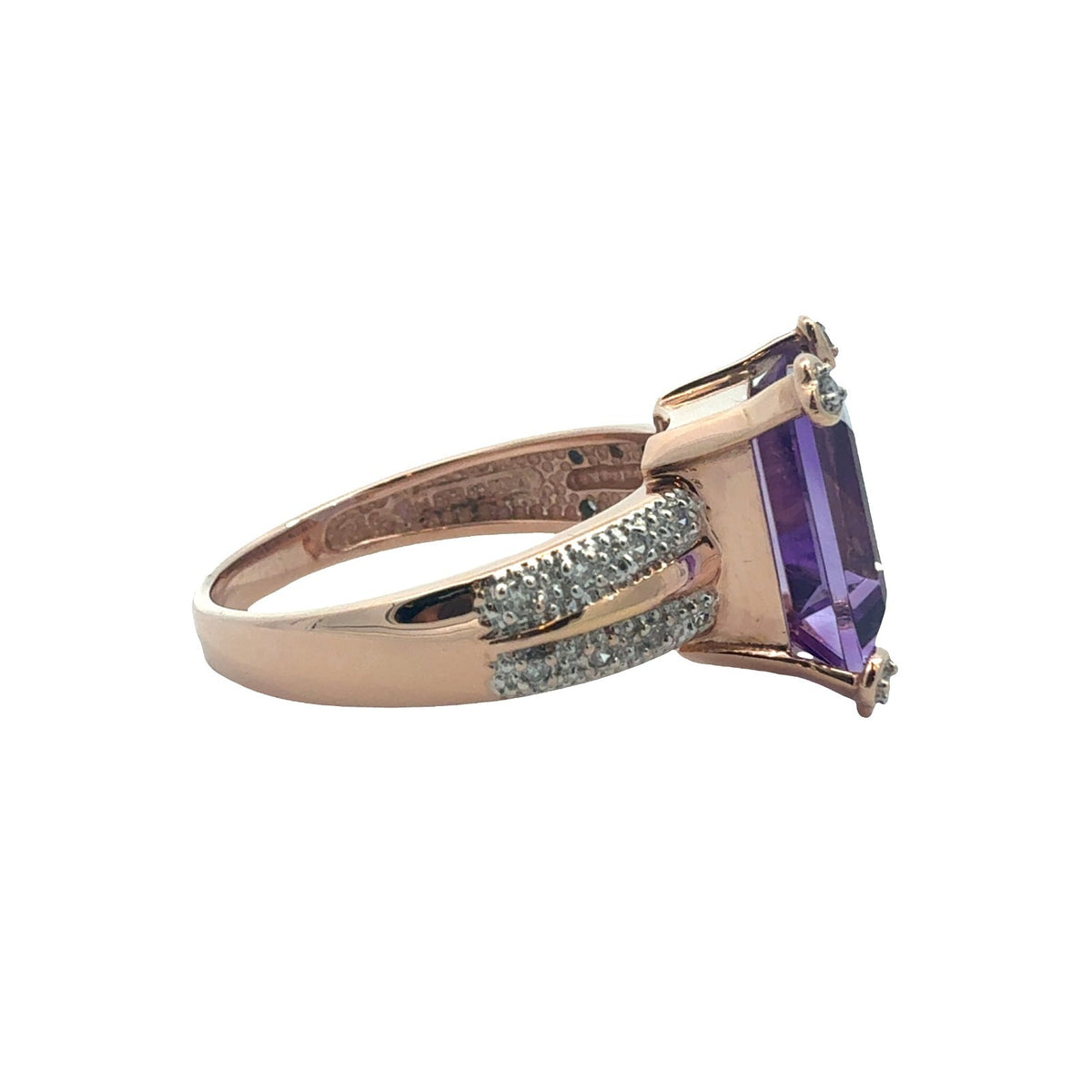 14k Rose Gold 3.81ctw Square Amethyst and 0.10ctw Diamond Ring2