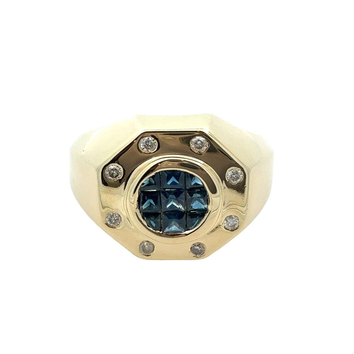 14k Yellow Gold 0.49cttw Blue Sapphire & 0.12ttw Diamond Octagonal Men's Ring0