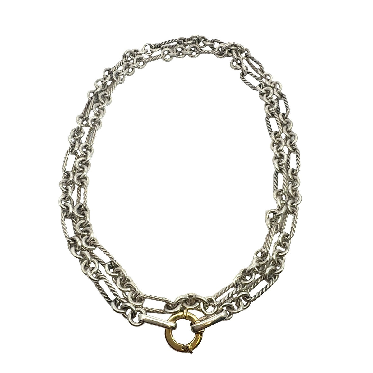 David Yurman Sterling Silver and 18k Yellow Gold Circular Clasp Chain Necklace4