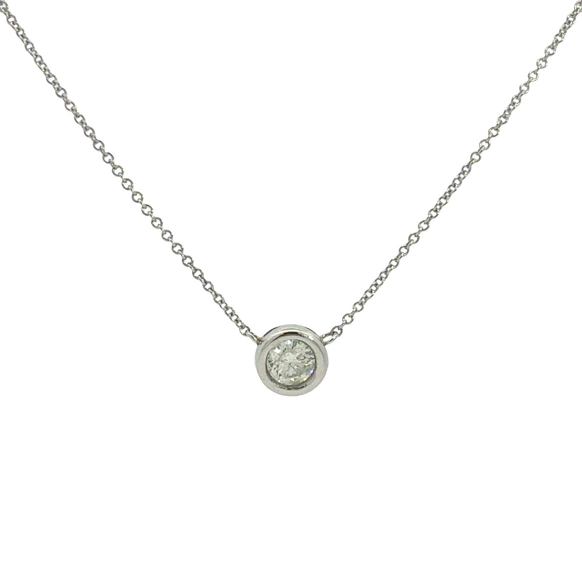 14k White Gold 0.52tcw Diamond Round Bezel-Set Solitaire Necklace1